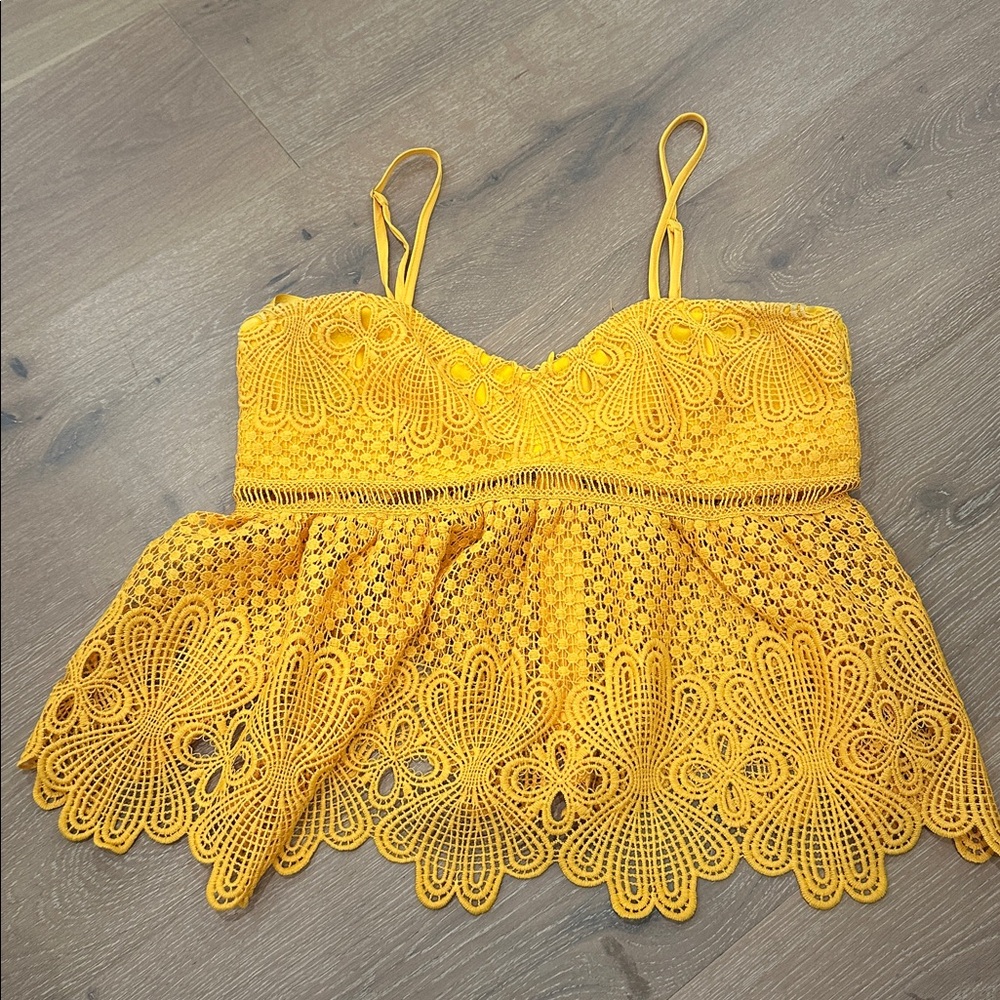 Superdown Orange Crochet Lace Top Size Small